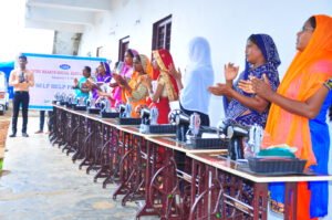 Distributed 10 sewing machines to widows and unemployed
